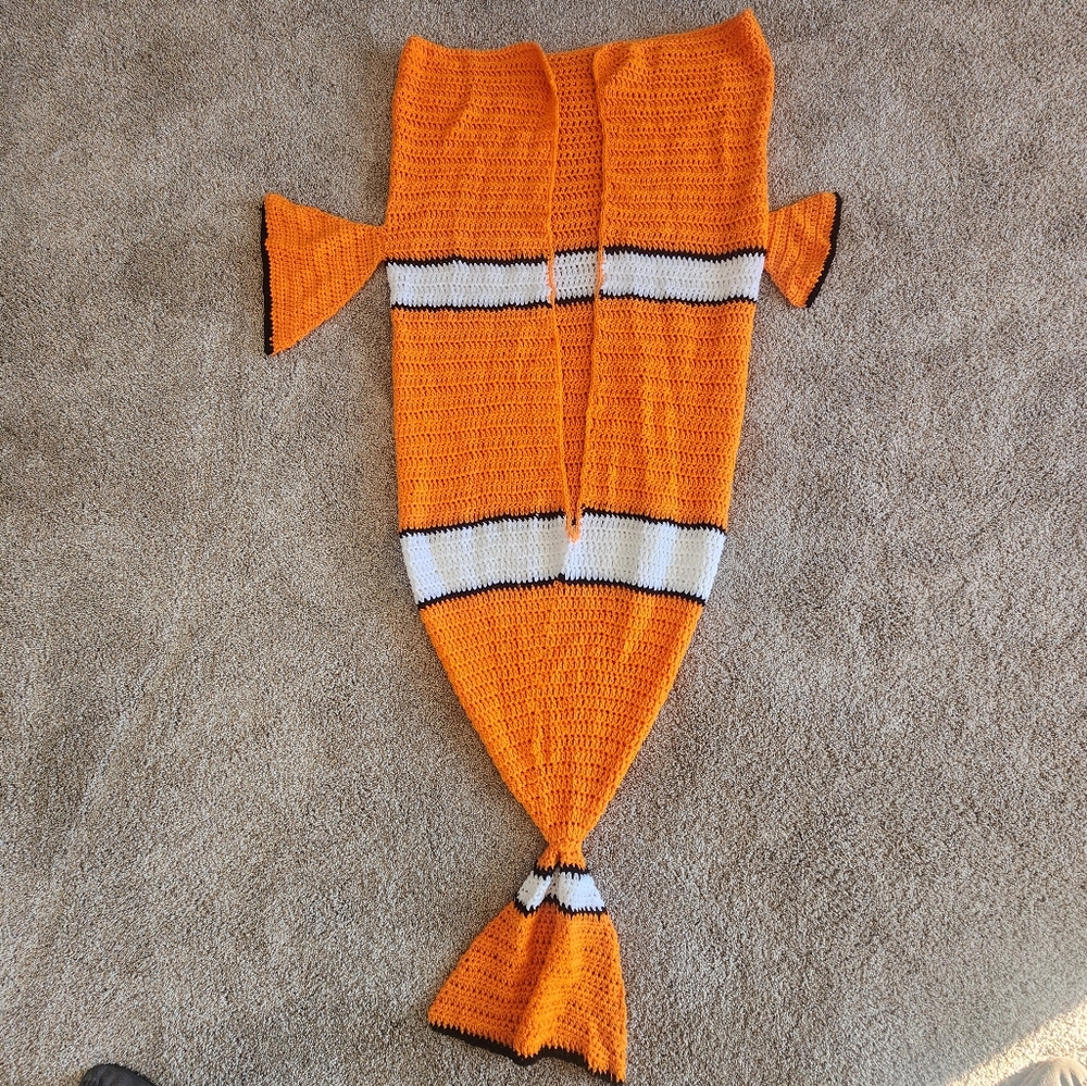 Crocheted Clownfish Fish Tail Sack Blanket